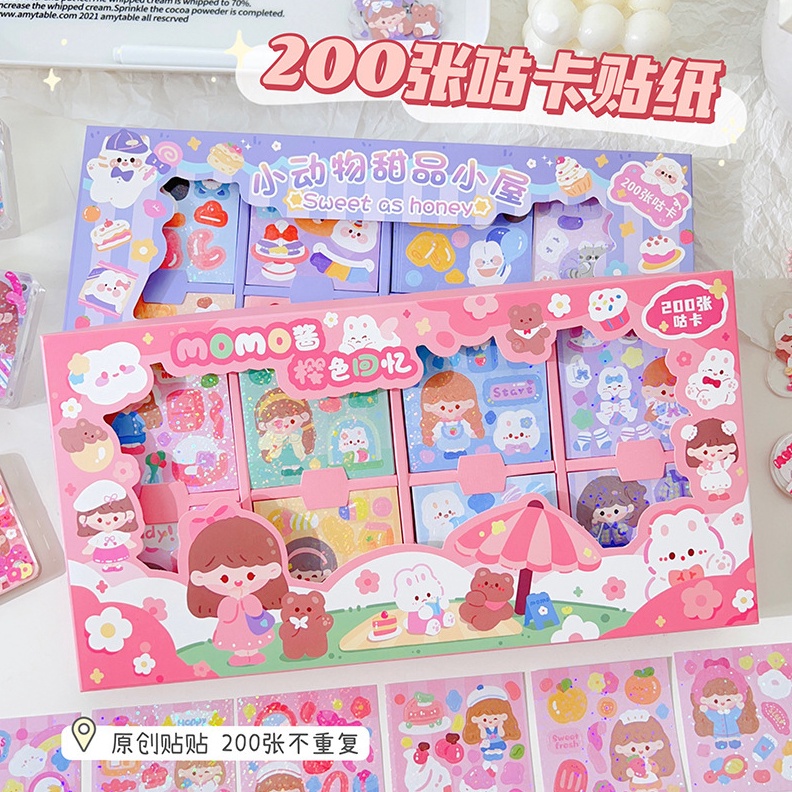 

SUPER BIG SALE 1 BX ISI 1PCS Sticker Momo Lucu Aesthetic Korea Glitter Hologram Deco Journal 1 Lembar Stiker Momo Kartun Waterproof DIY Diary Jurnal Sanrio Series