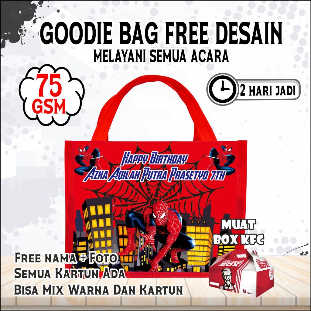 

TAS SOVENIR BERGAMBAR SPIDERMAN/GOODIE BAG ULTAH MURAH DAN AWET