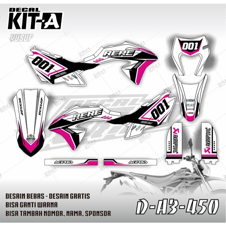 Decal kawasaki klx 150 bf stiker klx bf dekal klx 150 bf putih hitam pink supermoto full body