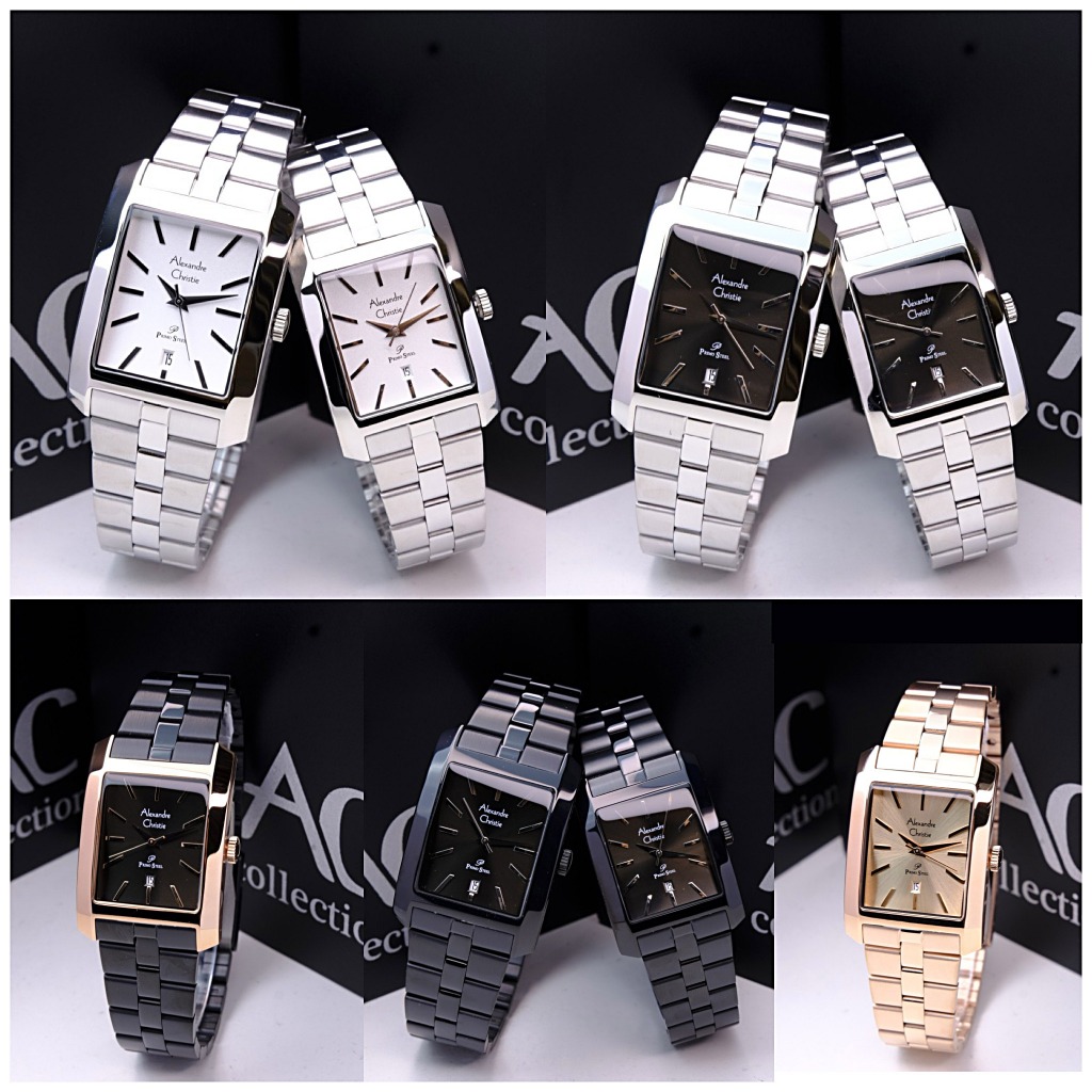 AC 1037 ALEXANDRE CHRISTIE AC1037 JAM TANGAN COUPLE MODEL KOTAK ORIGINAL GARANSI RESMI ANALOG WATCHE