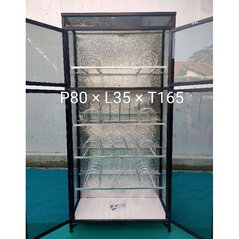 Rak piring bungkus pintu 2,kaca riben,,mat aluminium.