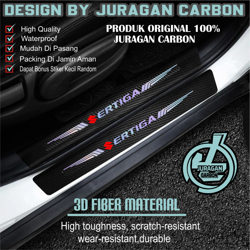 Stiker Door Sill Plate Guard Pelindung Pijakan Pintu Mobil suzuki ertiga Sticker Carbon Fiber 3D