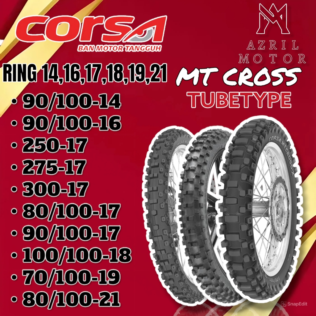 CORSA MT CROSS RING 14 16 17 18 19 21 TUBETYPE BAN LUAR MOTOCROSS BAN TRAIL CORSA SEMUA UKURAN