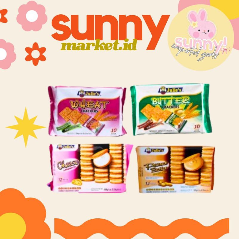 

SUNNYMARKET - JULIES JULIE'S BISKUIT BISCUIT WAFER CRACKERS KRAKERS BUTTER MENTEGA PEANUT BUTTER SELAI KACANG CHEESE WHEAT KEJU GANDUM IMPORT IMPOR