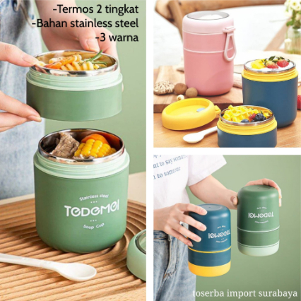 TERMOS SUP STAINLESS 2 TINGKAT TEDEMEI / LUNCH BOX ANTI TUMPAH STAINLESS / TEDEMEI LUNCH BOX 3 SEKAT