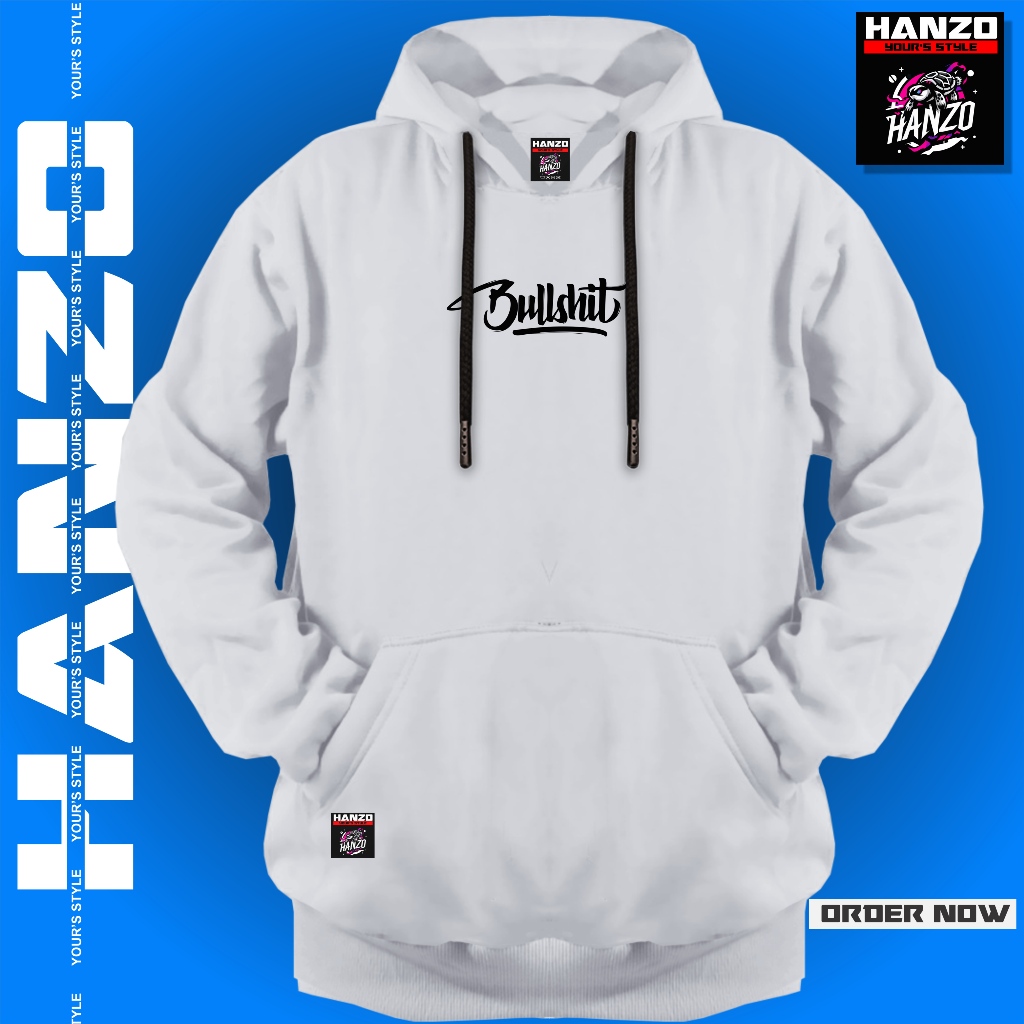 Hoodie Pria Wanita Warna Putih Ukuran Jumbo Sweater Wanita Pria Polos Gambar Simple Bullshit