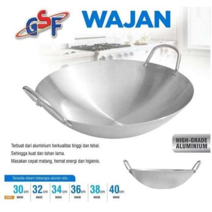 (G-3030) (G-3032) (G-3034) | Wajan GSF Alumunium ukuran 30cm, 32cm 34cm | wajan penggorengan serbagu