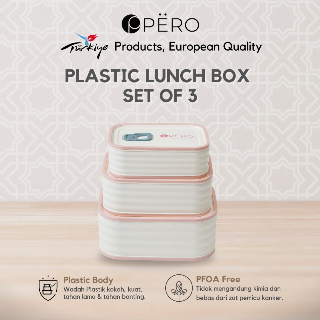 [Restock] Pero Kids Molly Eco-friendly Lunch Box 1500ML Set of 3 White & Pink / Tempat Makan Anak