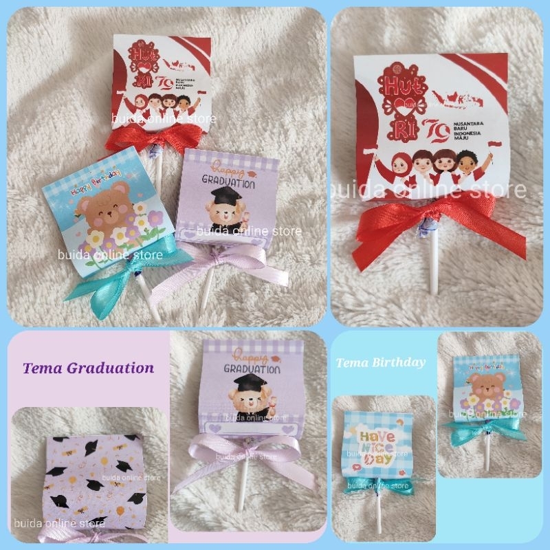 

Mini Gift Candy Permen Lolipop Hampers Gift HUT RI 79 Happy Birthday Graduation Wedding Reward Guru Murid Anak Welldone Thank You Excellent Bisa Custom Nama dan Tulisan jum'at berkah berbagi
