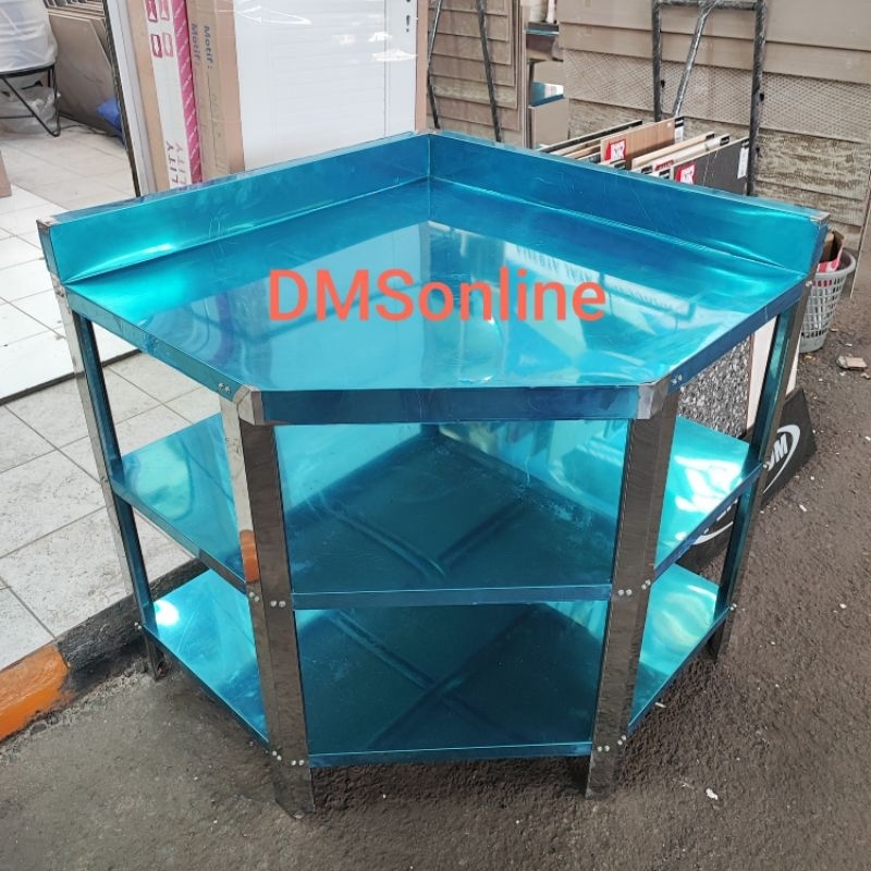 Meja Sudut Rak Sudut Stainless Metalco, Meja Dapur Rumah Cafe