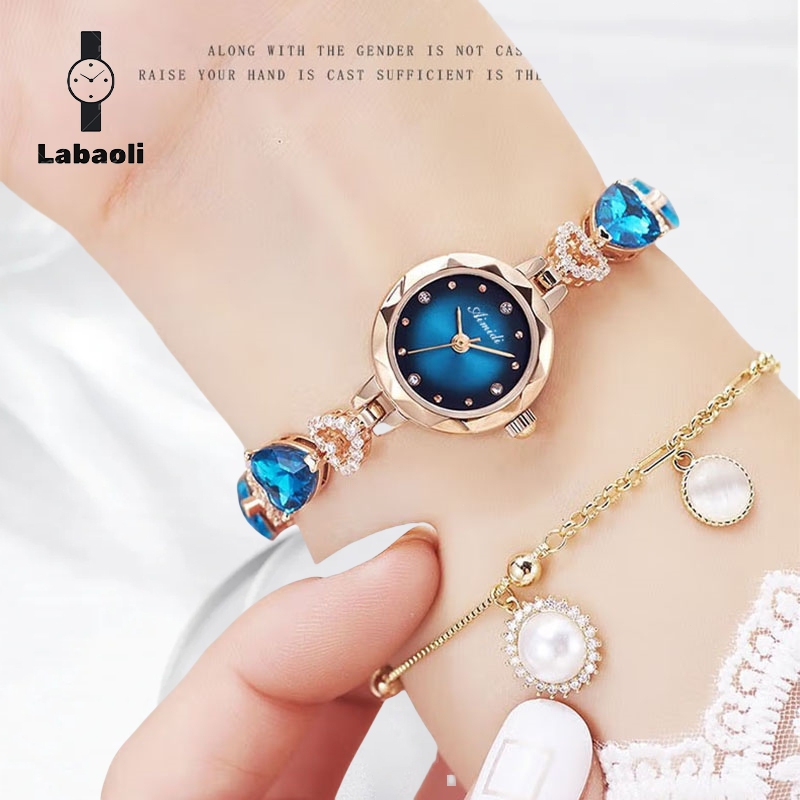 Jam tangan wanita berlian modis jantung laut dalam tahan air kuarsa jam tangan gelang indah