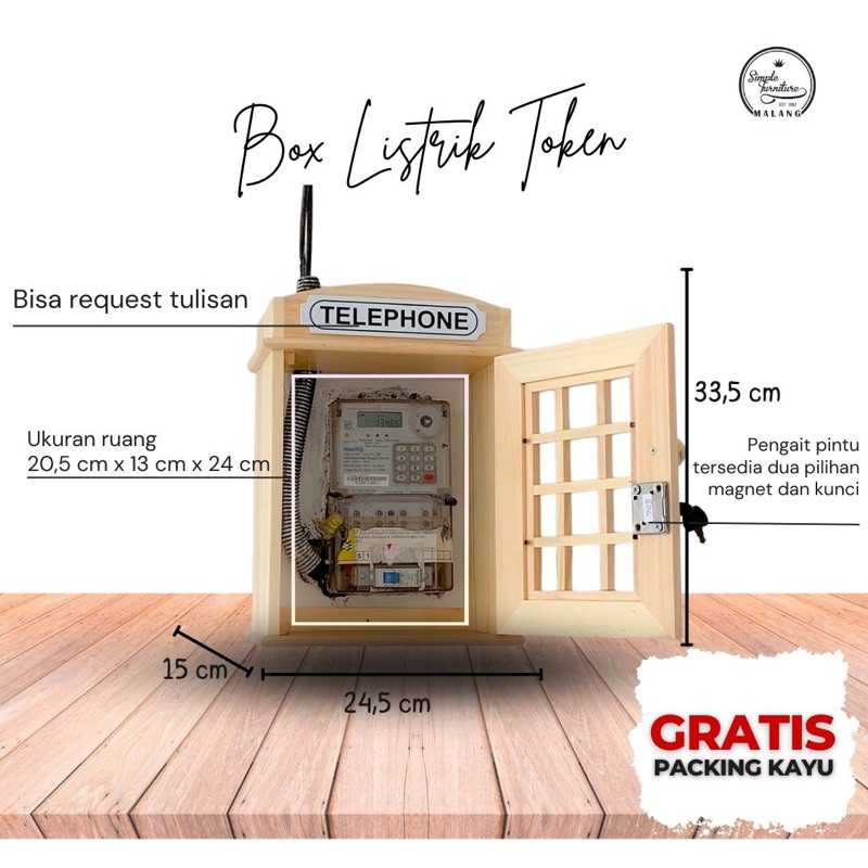 Simple Furniture - Box Meteran Listrik Prabayar Token London Kayu Natural