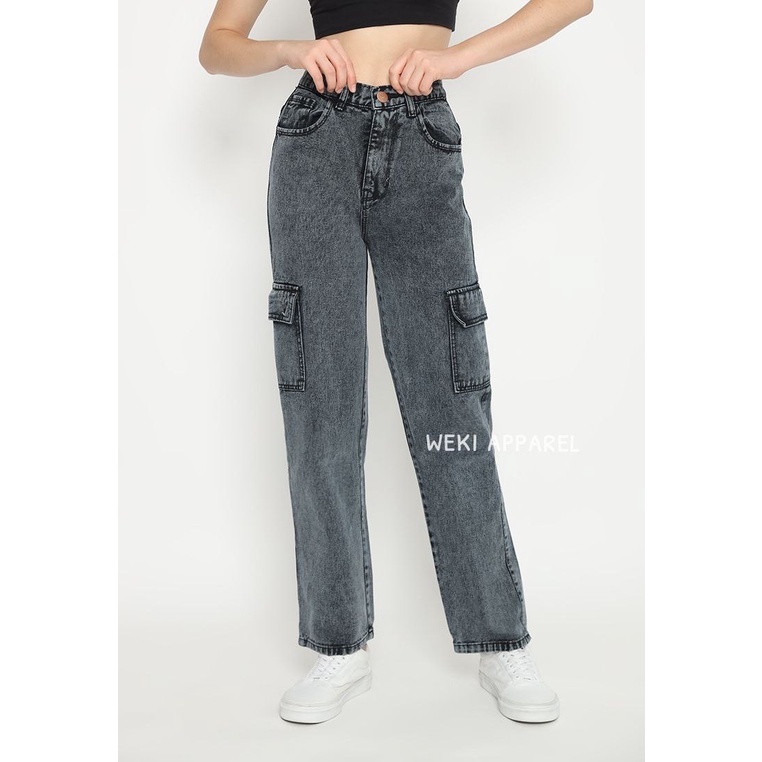 Cargo Loose Jeans Highwaist Snow Black
