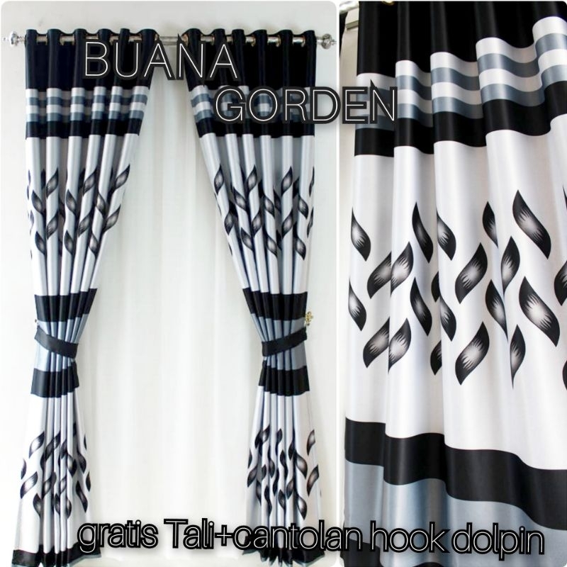 Gorden jendela pintu kamar tidur minimalis printing mewah panjang 230cm coklat