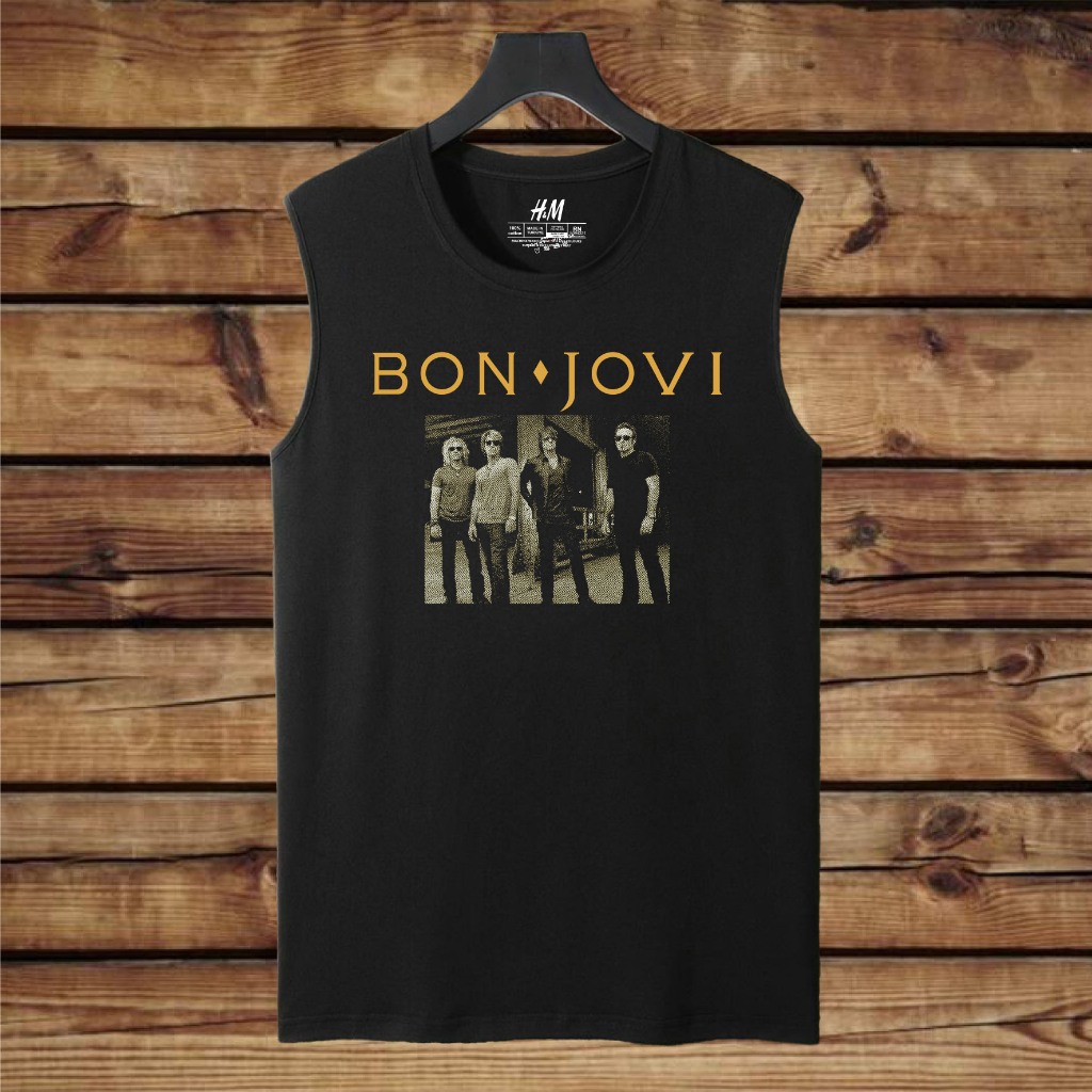 kaos distro rock n roll tanpa lengan BON JOVI kaos lekbong musisi band alternatif rock metal
