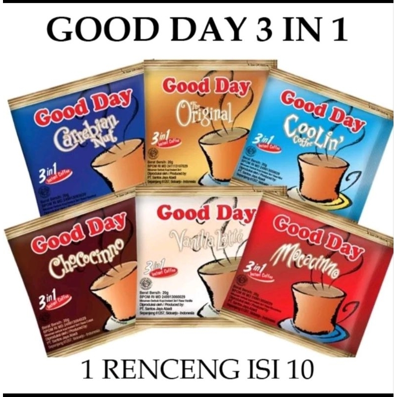 

good day 3in1 dengan varian rasa 1renceng isi 10pcs