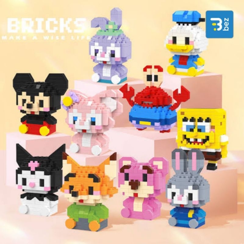 Bricks Zhiduopin Nano Blocks Lego Micro Karakter Lucu Bisa Pilih Spongebob Lotso Donald Duck Mr Crab