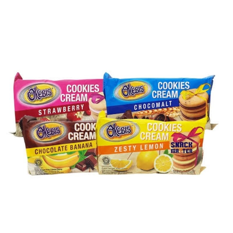 

INAFOOD OKEBIS COOKIES CREAM RASA STROBERY | LEMON | CHOCO MALT | CHOCOLATE BANANA NETTO 180 GR