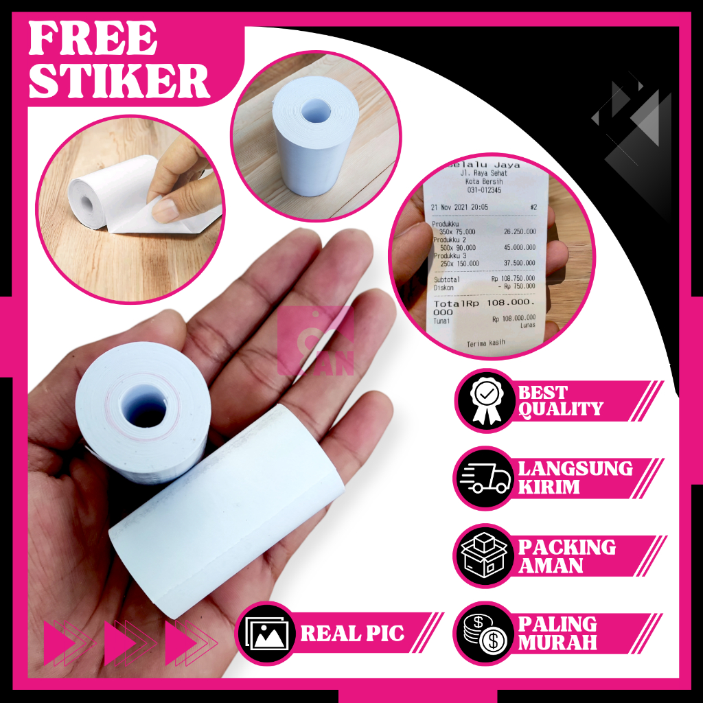 

1ROL Kertas Struk Thermal Paper Roll 57x30 58x30 Printer Bluetooth Mini 58MM Termal EDC Cetak Print Polos Hitam Pekat A301