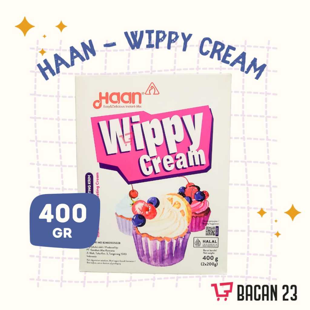 

Haan Wippy Cream 400gr / Whip Cream Bubuk / Toping Bubuk Instan / Bacan 23 - Bacan23