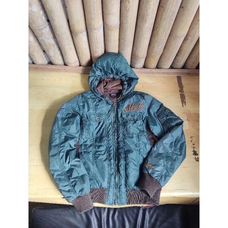 Jacket MLB Mets Vintage Bulu Angsa Tebal Boxy