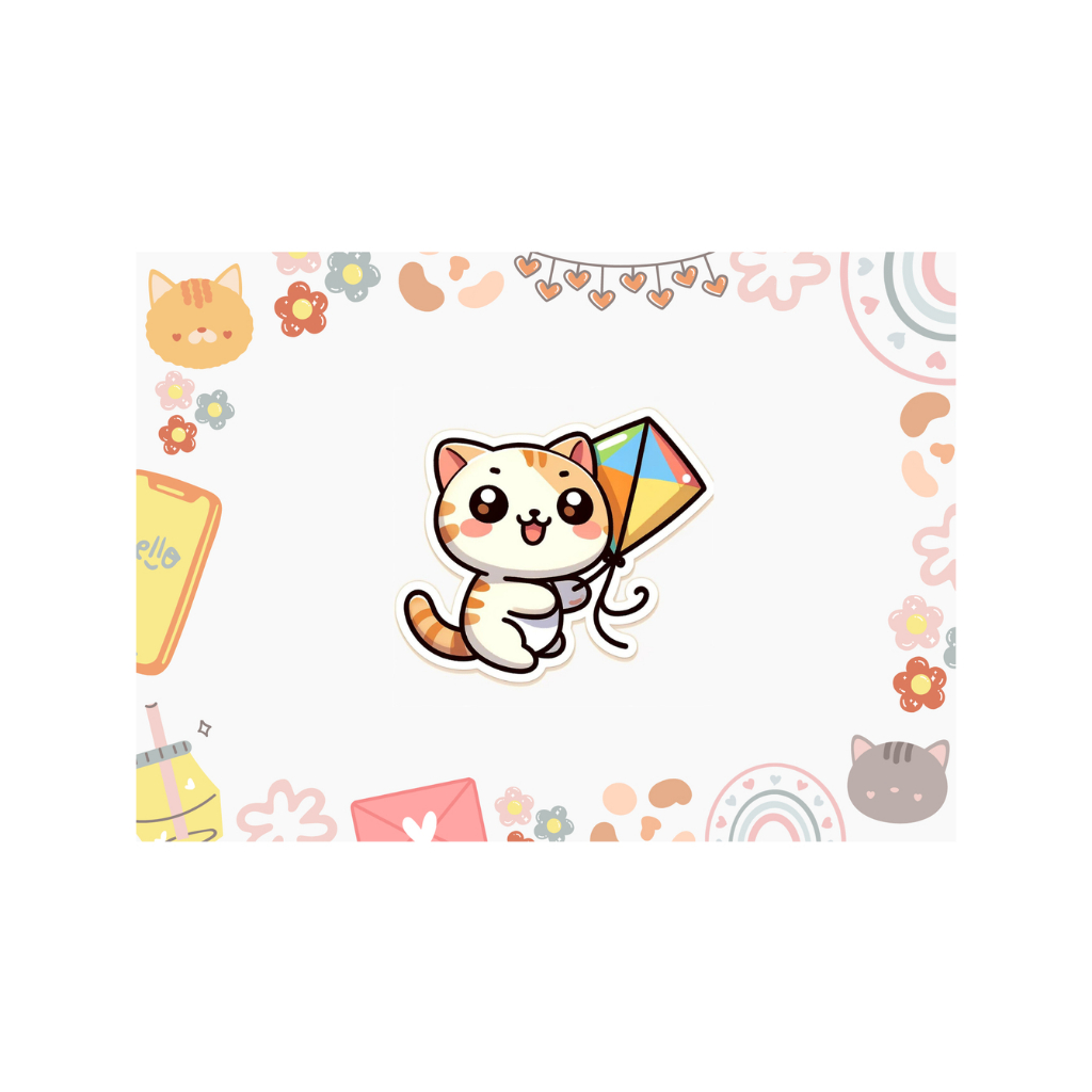 

[Anti Air] Stiker kucing lucu - Sticker Kucing senyum - sticker kucing bermain layangan - sticker kucing imut - sticker kucing kecil