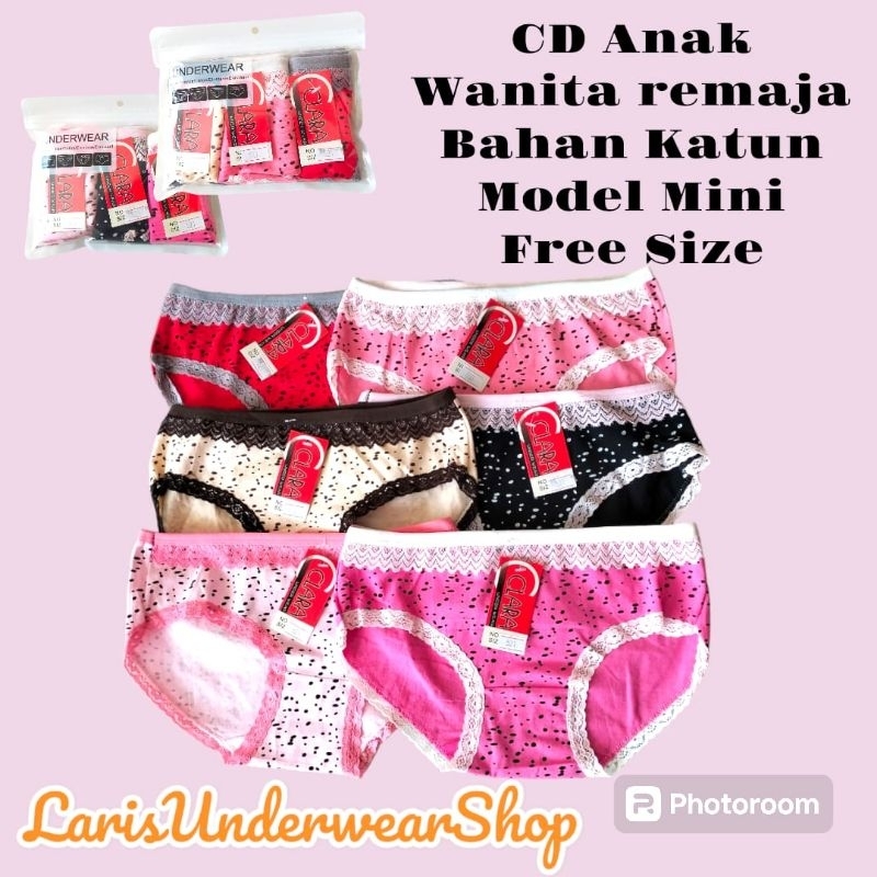 CD Anak Wanita Remaja Clara 521  Bhn  Katun polkadot berenda Mini Free Size 1pack=3pcs Rp.19000-Rp.2