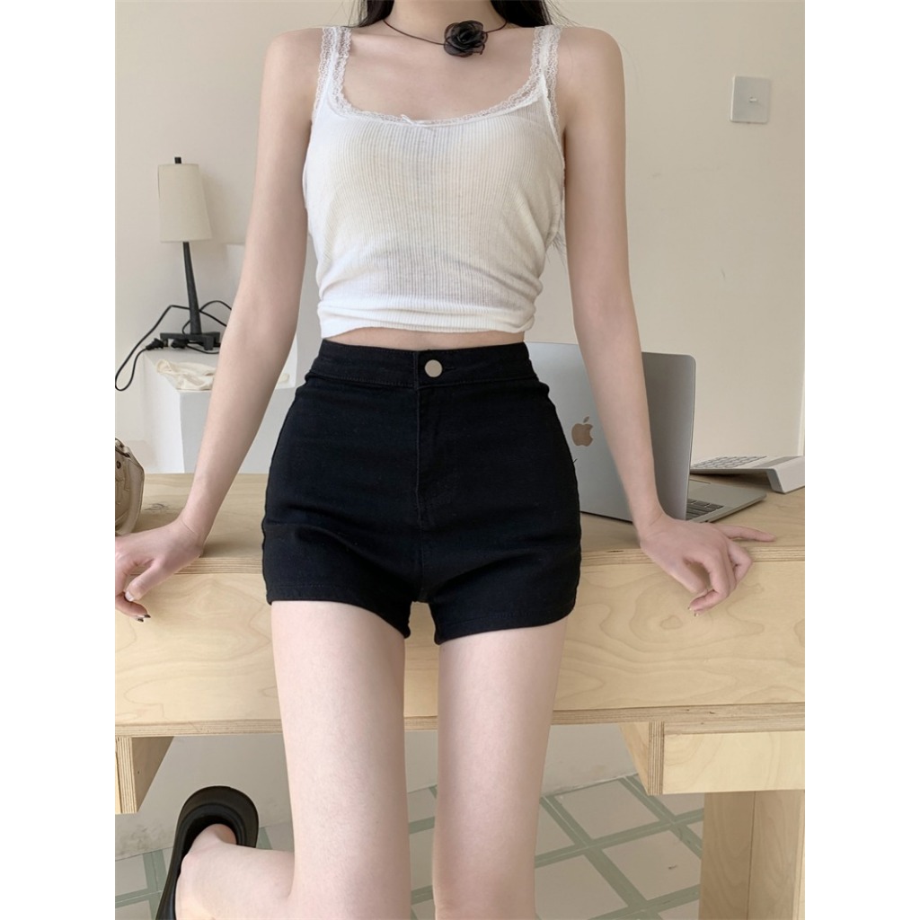 Celana Pendek Jeans Wanita  Hitam Highwaist / Celana Pendek Wanita Denim Hot Pants Korean