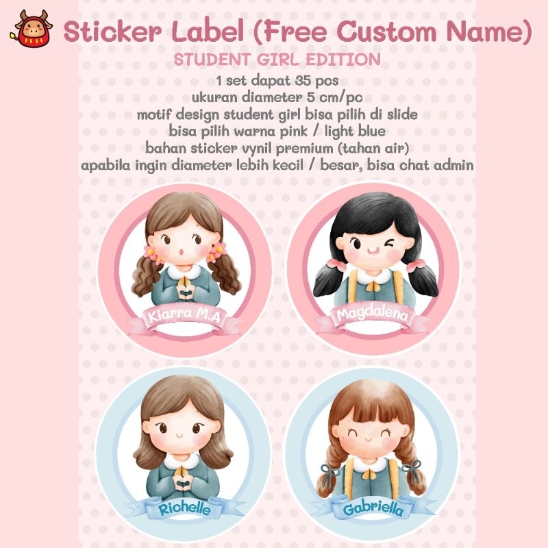 

Sticker Label Nama Anak Sekolah lucu free custom name stiker label buku kotak bekal peralatan sekolah estetik