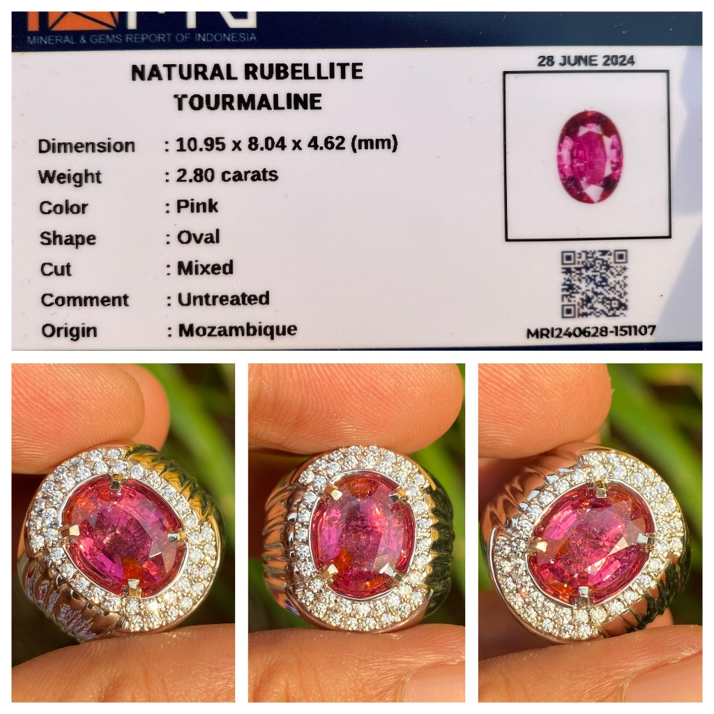 Natural 2.80ct rubellite tourmaline brutal luster ring perak