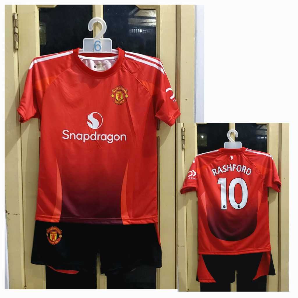 jersey bola mu merah printing/setelan baju olahraga sepak bola anak murah 1-12 tahun