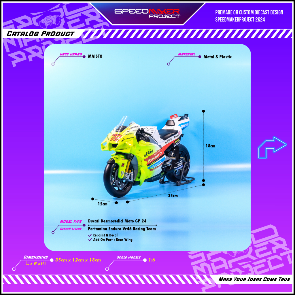 Maisto Custom Ducati Desmosedici Moto GP Pertamina Enduro VR46 Diecast Miniatur Motor Bike 1:6