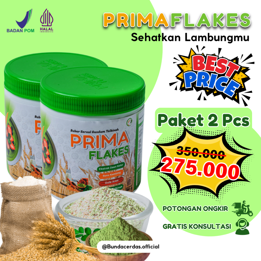 

PAKET 2 PRIMAFLAKES Superfood Gandum Talbinah Bantu Atasi Maag, Asam Lambung & Gerd Tanpa Obat