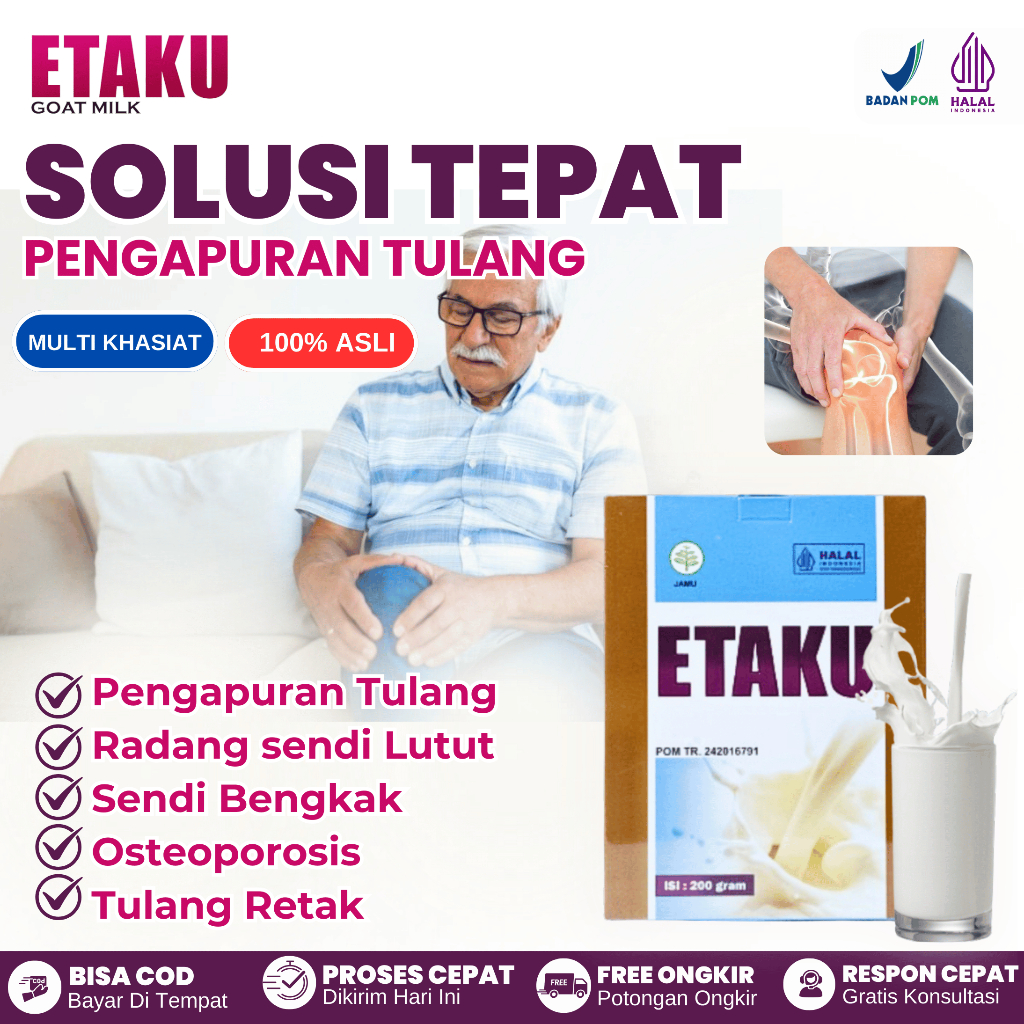 

Obat Pengapuran Tulang Sendi Lutut Bengkak Kopong Sulit Di Tekuk Leher Sakit Pinggang Punggung Belakang Osteoporosis osteoarthritis Susu Etaku Asli