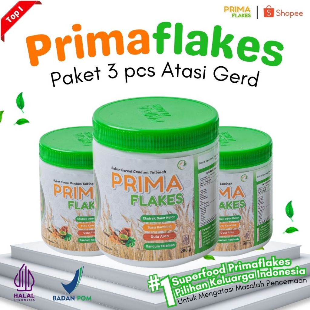 

Paket 3 pcs Primaflakes Nutrisi Herbal Alami Ampuh Mengatasi Asam Lambung Gerd Maag Kronis Halal