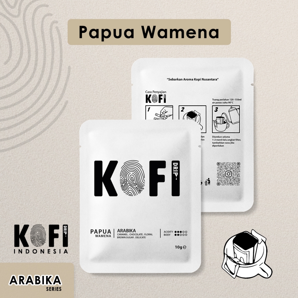 

Kopi Drip Bag, Kofi Arabika - Papua Wamena 10gram, kopi instan tanpa ampas