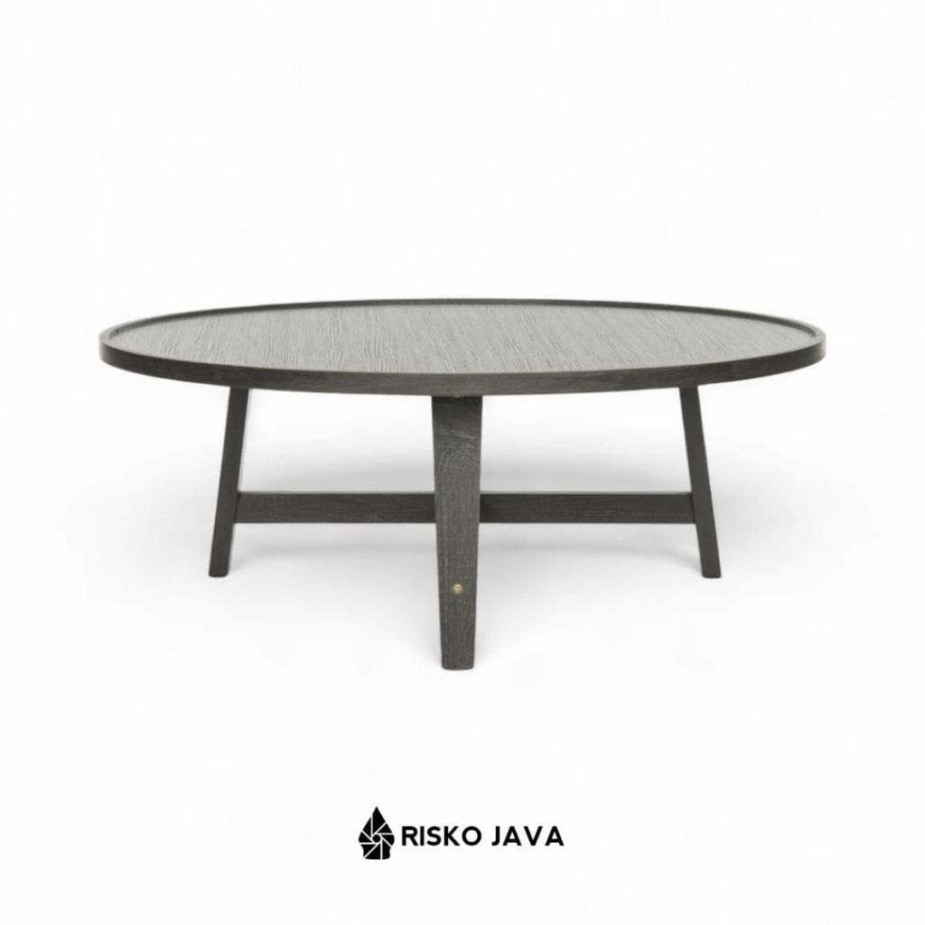 Meja Kayu Jati / Meja Bulat Ruang Tamu / Coffe Table Minimalis Natural Black | HOLTBY