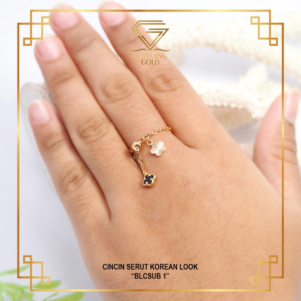 CINCIN RANTAI SERUT EMAS ASLI KADAR 8K (375) CINCIN SERUT BISA ATUR UKURAN UNIK LUCU MANIS KODE BLCS