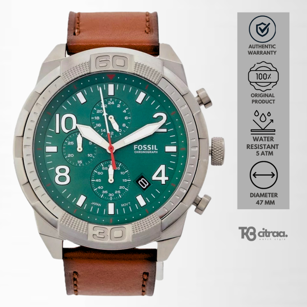 Jam Tangan Pria Fossil Bronson Chronograph Kulit Brown Sporty Original FS5738