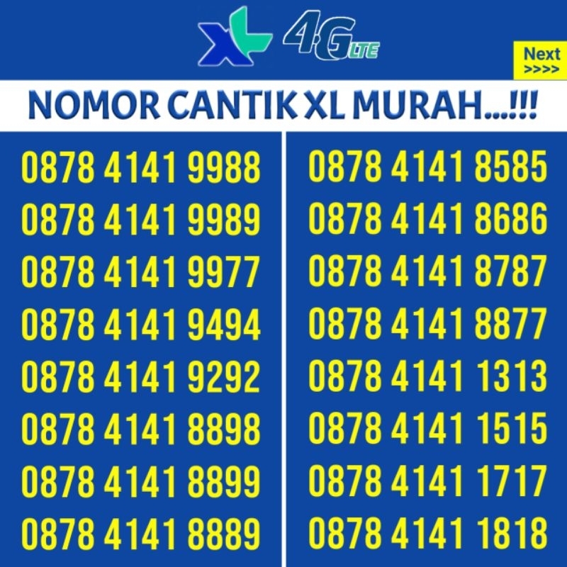 Perdana Nomor Cantik XL 4G Murah ABAB AABB AB AB Triple 000 888 999 77
