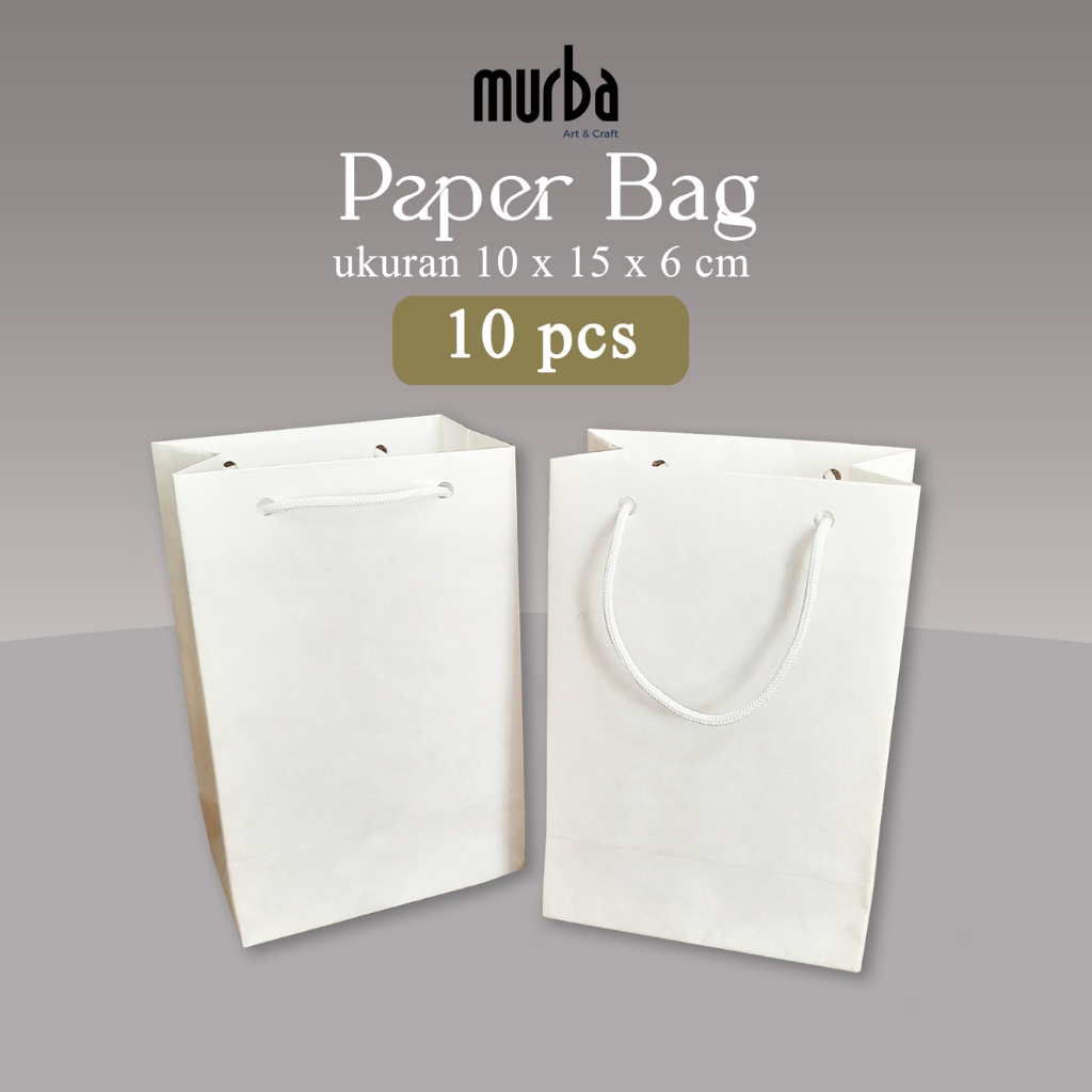 

(10 pcs) Paper Bag Putih Polos 10x15x6 cm | Paper Bag Kecil | Tas Kado Kraft Putih