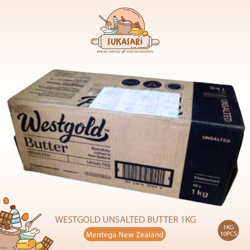 

GROSIR WESTGOLD Grass-Fed Butter UNSALTED 1kgx10 Dus Mentega 1kg