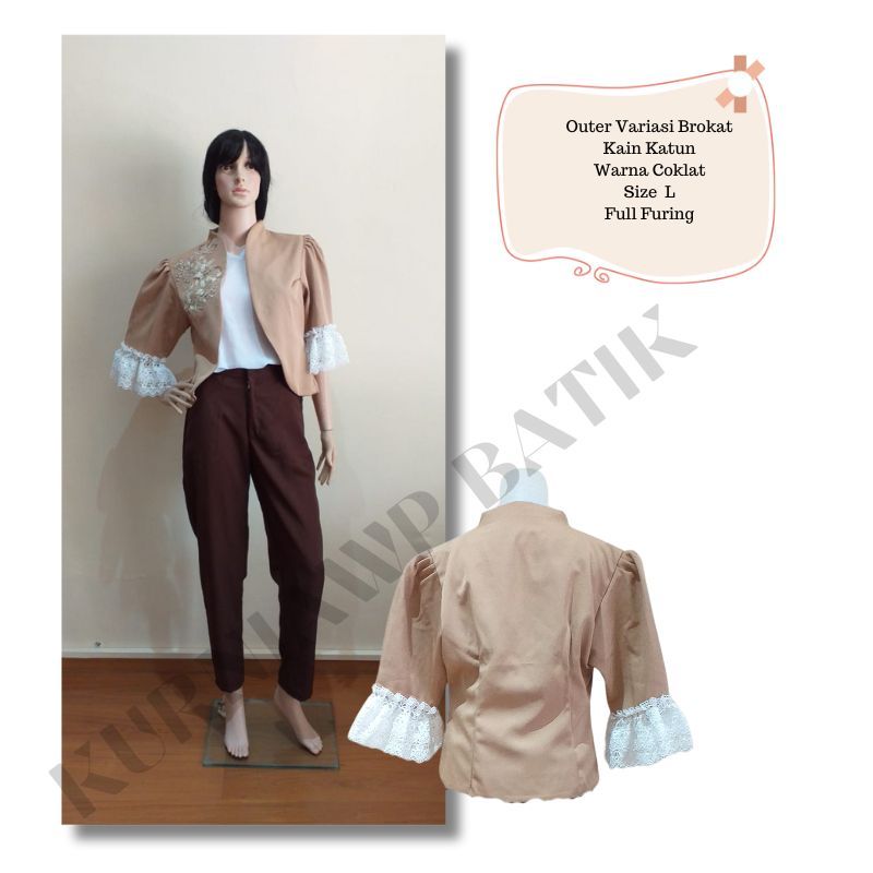 Outer Wanita Pendek Variasi Brokat Warna Coklat khaki Size L Full Furing