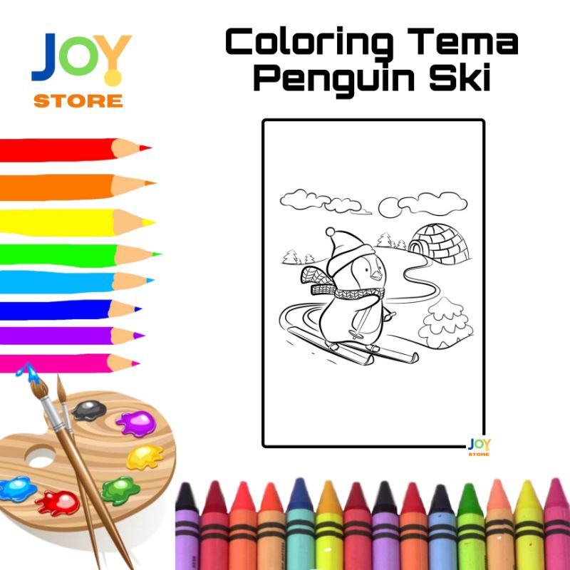 

Kertas Mewarnai Anak TK / SD Ukuran A4 dan A5 150 gsm - Coloring Paper Tema Penguin Ski Toko Joy Store