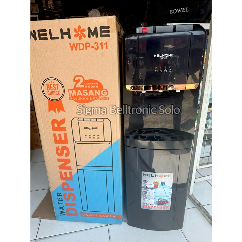Dispenser Galon Bawah Welhome WDP-311. 3 Kran air panas, netral, dingin