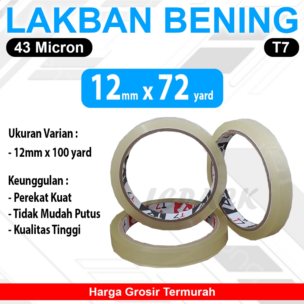 

Selotip Bening 1/2 inch 12mm x 72 yard 43 MICRON, KUAT LENGKET (PCS)