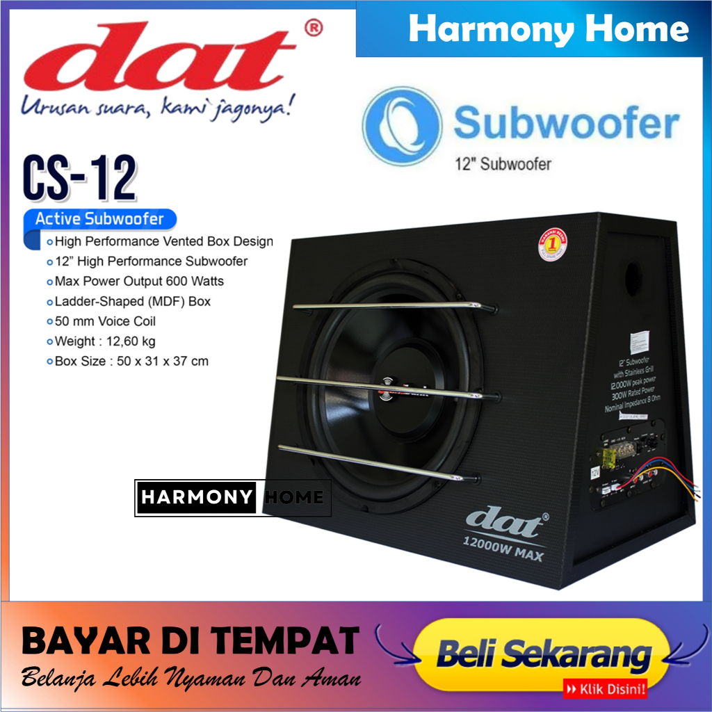 Subwoofer DAT CS12 Speker Aktif Mobil 12 inch Sondbank 12"  Full Woofer