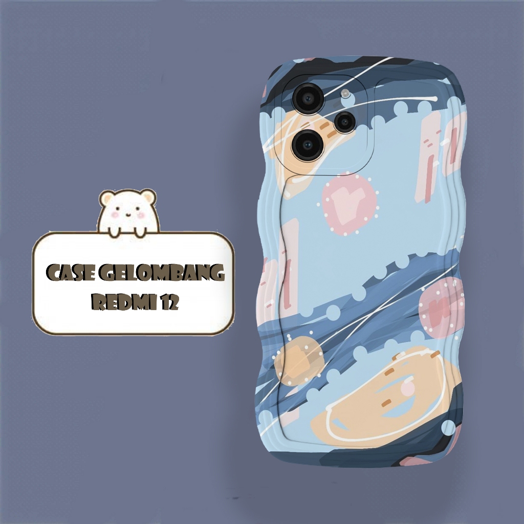 Softacase Gelombang Untuk Xiaomi Redmi 12 Motif Abstrak Softcase Protac camera Silikon Hardcase Case
