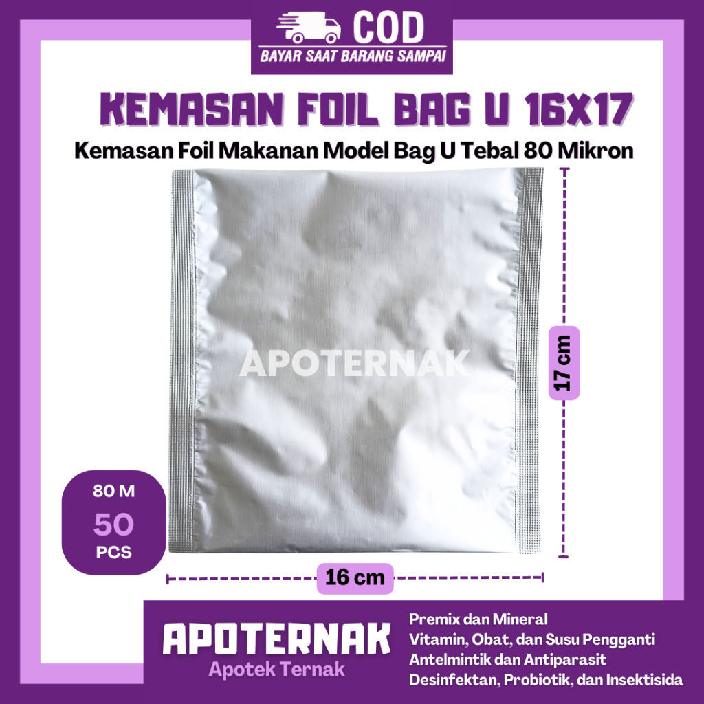 KANTONG ALUMUNIUM FOIL 16 X 17 BAG U TEBAL 80 MIKRON 1 PACK (50 PCS) - Kemasan Sachet Foil Makanan