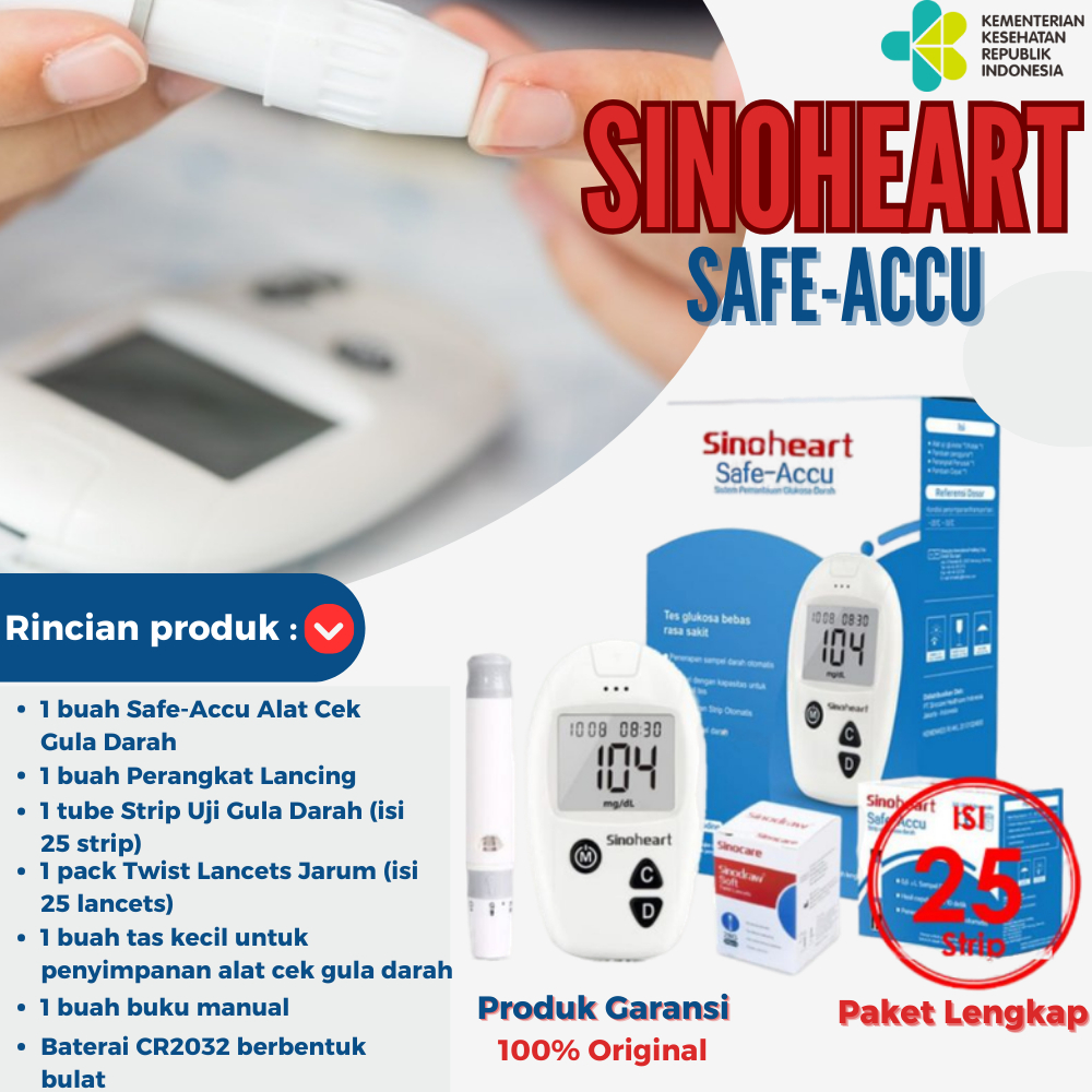 Alat Cek Gula Darah yang Bagus dan Akurat di Apotik Safe Accu Sinocare Paket Lengkap ( 25 Strip + 25